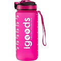 Igoods IGOODS Waterfles - Drinkfles met Tijdmarkeringen - Motiverende Drinkfles - 600ML - BPA vrij - Lekproef - Donkerroze