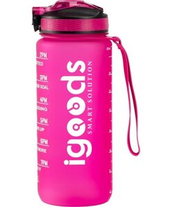 IGOODS Waterfles - Drinkfles met Tijdmarkeringen - Motiverende Drinkfles - 600ML - BPA vrij - Lekproef - Donkerroze