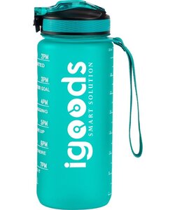 IGOODS Waterfles - Drinkfles met Tijdmarkeringen - Motiverende Drinkfles - 600ML - BPA vrij - Lekproef - Groen