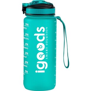 IGOODS Waterfles - Drinkfles met Tijdmarkeringen - Motiverende Drinkfles - 600ML - BPA vrij - Lekproef - Groen