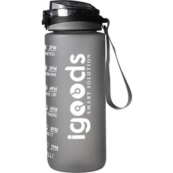 IGOODS Waterfles - Drinkfles met Tijdmarkeringen - Motiverende Drinkfles - 600ML - BPA vrij - Lekproef - Zwart