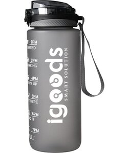 IGOODS Waterfles - Drinkfles met Tijdmarkeringen - Motiverende Drinkfles - 600ML - BPA vrij - Lekproef - Zwart