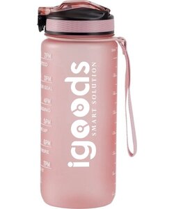 IGOODS Waterfles - Drinkfles met Tijdmarkeringen - Motiverende Drinkfles - 600ML - BPA vrij - Lekproef - Roze