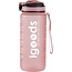 Igoods IGOODS Waterfles - Drinkfles met Tijdmarkeringen - Motiverende Drinkfles - 600ML - BPA vrij - Lekproef - Roze
