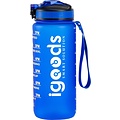 Igoods IGOODS Waterfles - Drinkfles met Tijdmarkeringen - Motiverende Drinkfles - 600ML - BPA vrij - Lekproef - Blauw