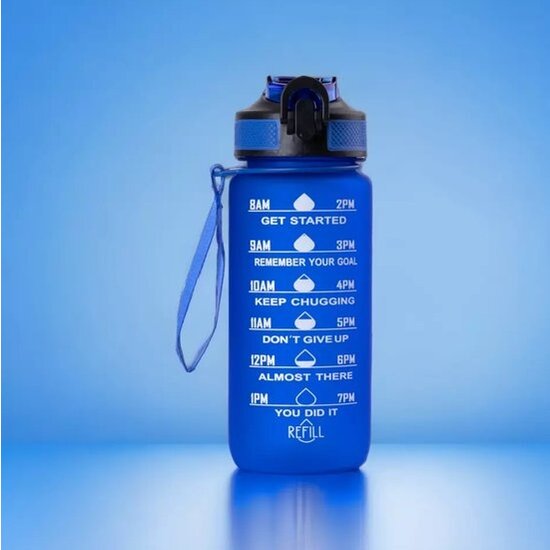 Igoods IGOODS Waterfles - Drinkfles met Tijdmarkeringen - Motiverende Drinkfles - 600ML - BPA vrij - Lekproef - Blauw