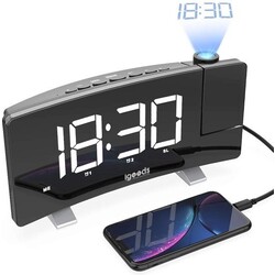 Igoods Projectieklok - Wekkerradio - Dubbel Alarm - Snooze functie – Radio - USB