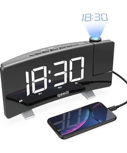 Igoods Projectieklok - Wekkerradio - Dubbel Alarm - Snooze functie – Radio - USB