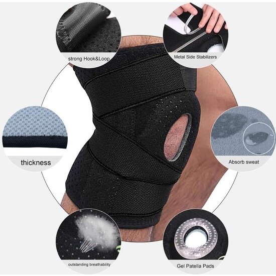 Igoods IGOODS Kniebandage - verstelbare neopreen kniebrace - Elastisch Verstelbaar Kniebandage - voor artritis, ACL en meniscus traan, open-patellastabilisator - patella stabilisator opening - one size - zwart