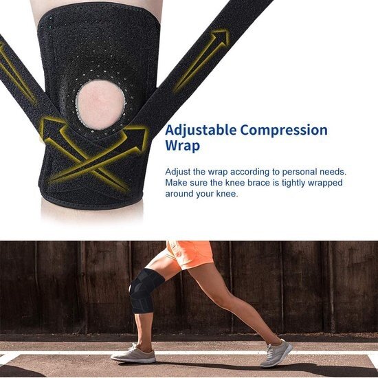 Igoods IGOODS Kniebandage - verstelbare neopreen kniebrace - Elastisch Verstelbaar Kniebandage - voor artritis, ACL en meniscus traan, open-patellastabilisator - patella stabilisator opening - one size - zwart