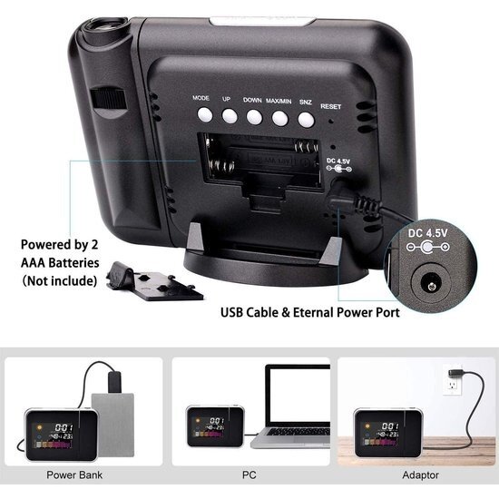 Igoods Igoods Wekker met Projectie - Projectiewekker - Projectieklok - Weerstation - Snooze - Temperatuur - LED