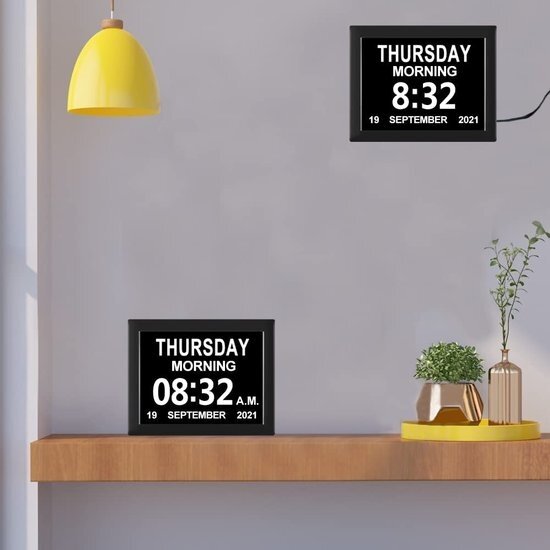 Igoods Igoods Dementieklok Inclusief Fotoframe - Digitale Klok - Kalenderklok - 8 Talen - Zwart