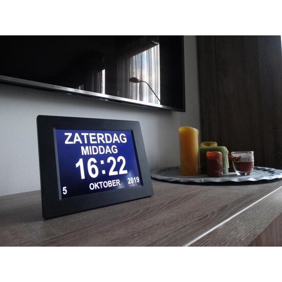 Igoods Igoods Dementieklok Inclusief Fotoframe - Digitale Klok - Kalenderklok - 8 Talen - Zwart