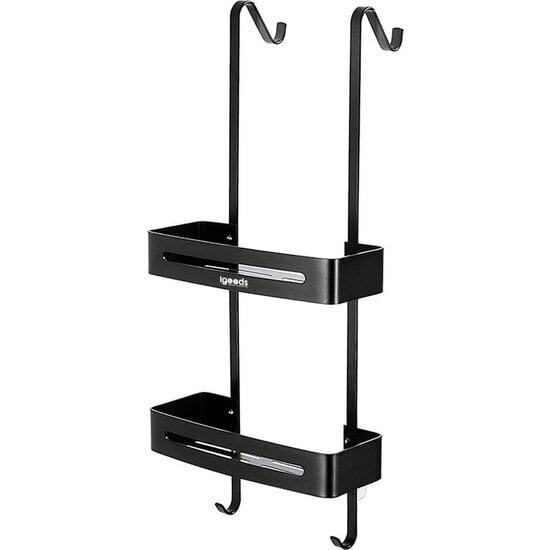 Igoods Igoods Telescopisch Doucherek Hangend - 2 Laags - Zonder Boren - RVS Zwart