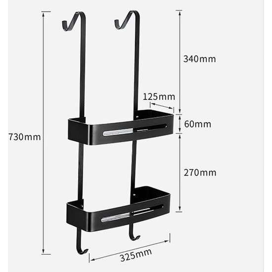 Igoods Igoods Telescopisch Doucherek Hangend - 2 Laags - Zonder Boren - RVS Zwart
