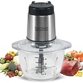 Royalty Line Royalty Line® MCE300 Elektrische Hakmolen - Groentesnijder - 1 Liter Glazen Kom - Chopper - 2 Snelheden - 300W - Foodprocessor Met 4 Messen - RVS / Glas