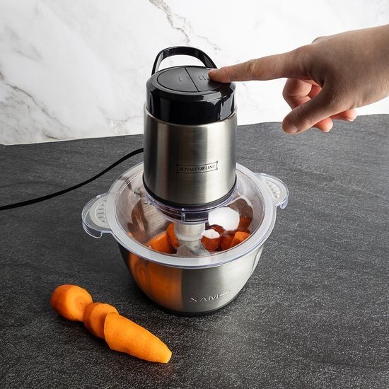 Royalty Line Royalty Line® MCE600 Elektrische Hakmolen - Groentesnijder - 3 Liter Kom XL - Chopper - RVS - 2 Snelheden - 600W - Foodprocessor Met RVS Kom - Mandoline - Hakmolen Elektrisch - RVS