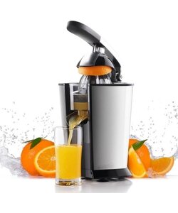 Royalty Line® CPE85 Citruspers Electrisch - Sinaasappelpers Elektrisch - Citrusjuicer Met 2 Perskegels - Citroenpers - RVS / Zwart