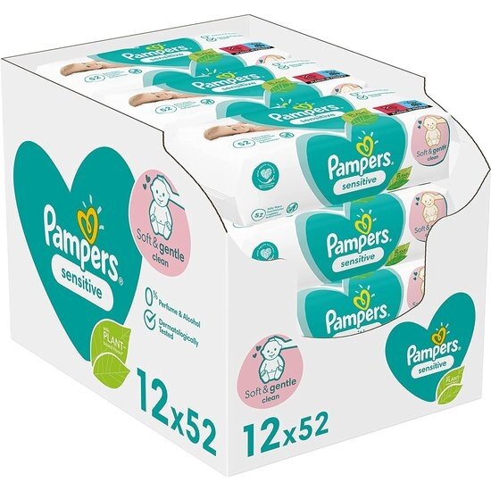 Pampers Sensitive Billendoekjes, 624 Babydoekjes (12 x 52)