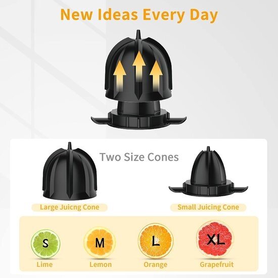 Royalty Line® CPE85 Citruspers Electrisch - Sinaasappelpers Elektrisch - Citrusjuicer Met 2 Perskegels - Citroenpers - RVS / Zwart