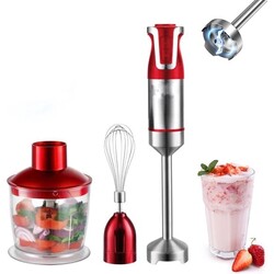 Royalty Line® ESMS800 Staafmixer - 3 in 1 Staafmixer Set - 800W - RVS - Hakmolen - Blender - Handmixer - Garde Met Snelheidsinstellingen - RVS / Rood