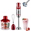 Royalty Line® ESMS800 Staafmixer - 3 in 1 Staafmixer Set - 800W - RVS - Hakmolen - Blender - Handmixer - Garde Met Snelheidsinstellingen - RVS / Rood