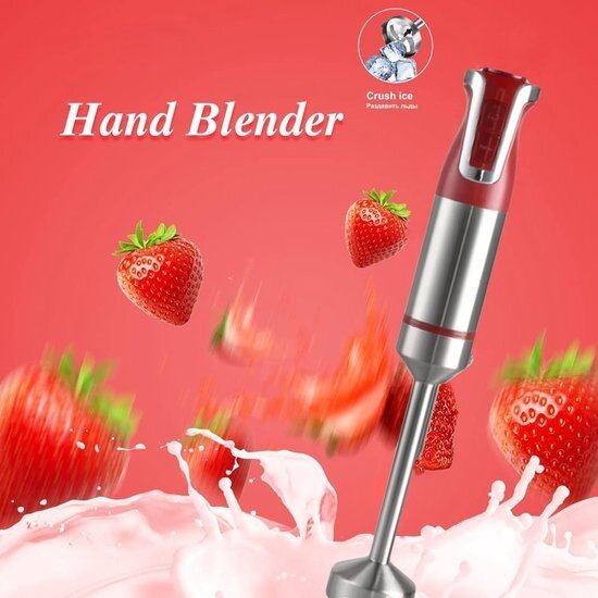 Royalty Line® ESMS800 Staafmixer - 3 in 1 Staafmixer Set - 800W - RVS - Hakmolen - Blender - Handmixer - Garde Met Snelheidsinstellingen - RVS / Rood