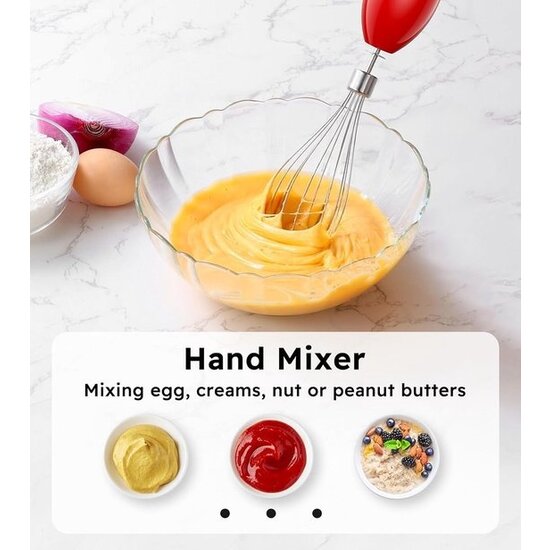 Royalty Line® ESMS800 Staafmixer - 3 in 1 Staafmixer Set - 800W - RVS - Hakmolen - Blender - Handmixer - Garde Met Snelheidsinstellingen - RVS / Rood