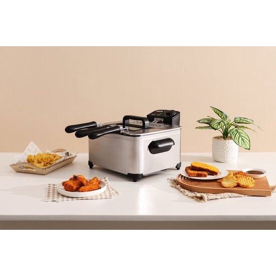 Royalty Line® DF4902 Frituurpan - 4.5 Liter - Grote Friteuse met 3 Manden - 2000W - Met Koude Handgrepen en Traploos Instelbare Temperatuurregelaar & Deksel Met Glas - RVS