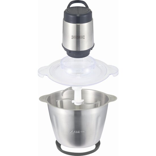 Royalty Line® MCE600 Elektrische Hakmolen - Groentesnijder - 3 Liter Kom XL - Chopper - RVS - 2 Snelheden - 600W - Foodprocessor Met RVS Kom - Mandoline - Hakmolen Elektrisch - RVS