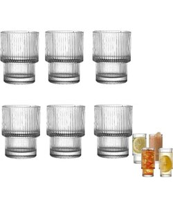 Igoods Drinkglazen - Geribbelde Glazen Bekers - Waterglas Set - Set van 6 - 190ml