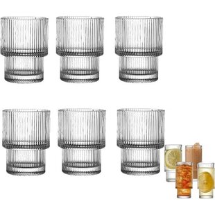 Igoods Drinkglazen - Geribbelde Glazen Bekers - Waterglas Set - Set van 6 - 190ml