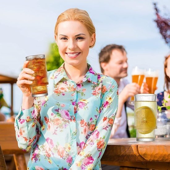 Igoods Igoods Drinkglazen - Geribbelde Glazen Bekers - Waterglas Set - Set van 6 - 300ml