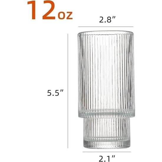 Igoods Igoods Drinkglazen - Geribbelde Glazen Bekers - Waterglas Set - Set van 6 - 300ml
