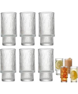 Igoods Drinkglazen - Geribbelde Glazen Bekers - Waterglas Set - Set van 6 - 300ml
