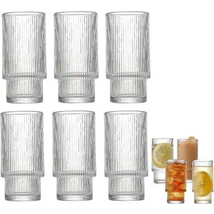 Igoods Drinkglazen - Geribbelde Glazen Bekers - Waterglas Set - Set van 6 - 300ml
