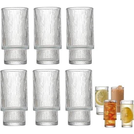 Igoods Igoods Drinkglazen - Geribbelde Glazen Bekers - Waterglas Set - Set van 6 - 300ml
