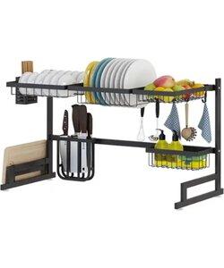 Igoods Afdruiprek - Droogrek - Borden, Bestek, Glazen, Messen - RVS - Zwart - Met Lekbak - 79X52X32 cm