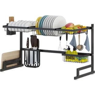 Igoods Afdruiprek - Droogrek - Borden, Bestek, Glazen, Messen - RVS - Zwart - Met Lekbak - 79X52X32 cm