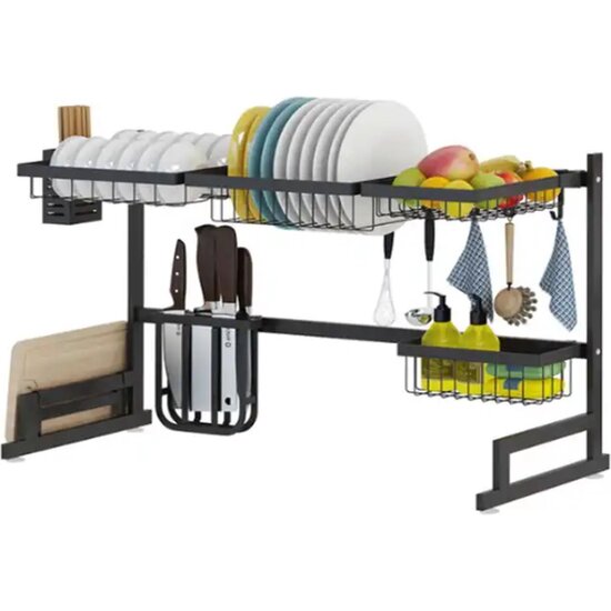 Igoods Igoods Afdruiprek - Droogrek - Borden, Bestek, Glazen, Messen - RVS - Zwart - Met Lekbak - 79X52X32 cm