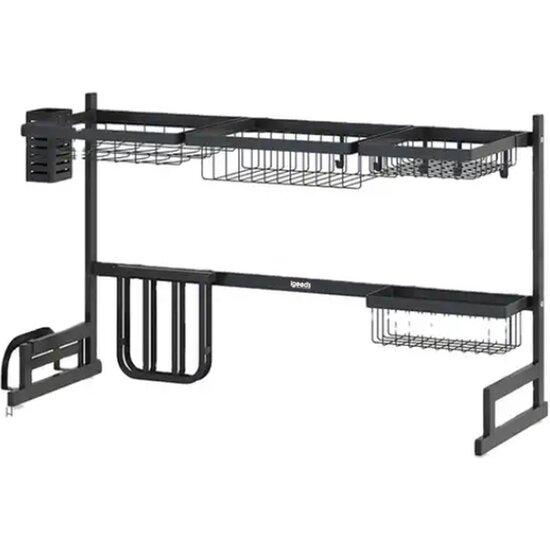 Igoods Igoods Afdruiprek - Droogrek - Borden, Bestek, Glazen, Messen - RVS - Zwart - Met Lekbak - 79X52X32 cm