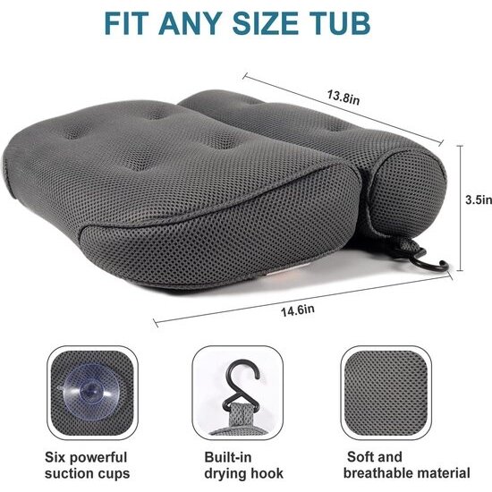 Igoods Igoods Luxe Home Spa Badkussen - Hoofd/nek/rug en schoudersteun - Thuisspa - Luxe bad accessoires - Grijs