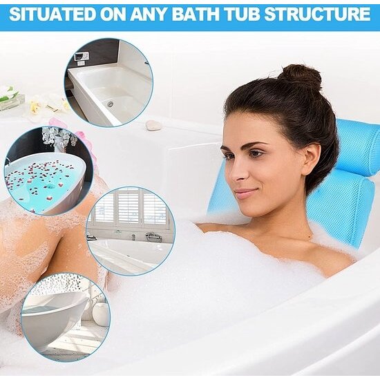 Igoods Igoods Luxe Home Spa Badkussen - Hoofd/nek/rug en schoudersteun - Thuisspa - Luxe bad accessoires - Blauw