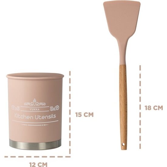 Igoods Igoods Keukengerei Set - 13-delige Kookgerei Set - Met Houder - Siliconen - Roze