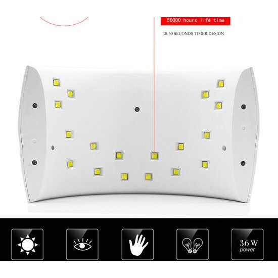 Igoods Igoods Nagellamp - 36W/18LEDS - Nagellamp LED UV Lamp voor Nagels - Geschikt voor Gelnagels en Gelpolish - UV Nageldroger - Met 30 en 60 Seconden Timer - Wit