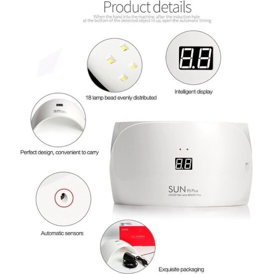 Igoods Igoods Nagellamp - 36W/18LEDS - Nagellamp LED UV Lamp voor Nagels - Geschikt voor Gelnagels en Gelpolish - UV Nageldroger - Met 30 en 60 Seconden Timer - Wit