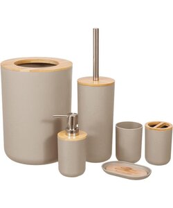 Igoods Badkamerset - Badkamer - Accessoires - Set van 4 - Zeepdispenser - Zeephouder - Tandenborstelhouder - Prullenbak - Drinkbeker - Toilethouder met Borstel - Beige