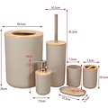 Igoods Igoods Badkamerset - Badkamer - Accessoires - Set van 4 - Zeepdispenser - Zeephouder - Tandenborstelhouder - Prullenbak - Drinkbeker - Toilethouder met Borstel - Beige