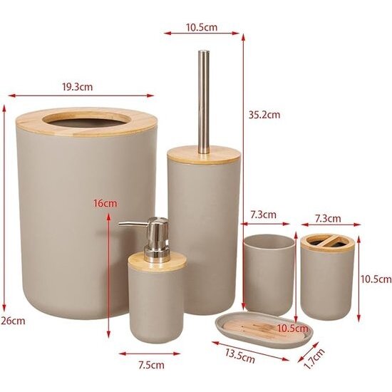 Igoods Igoods Badkamerset - Badkamer - Accessoires - Set van 4 - Zeepdispenser - Zeephouder - Tandenborstelhouder - Prullenbak - Drinkbeker - Toilethouder met Borstel - Beige