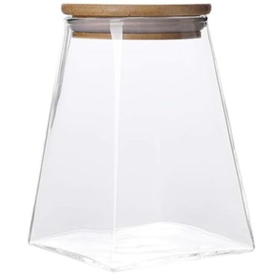 Igoods Voorraadpot - Driehoekige Voorraadpot - Glazen Voorraadpot - Luchtdicht - Houten Deksel - 12cm
